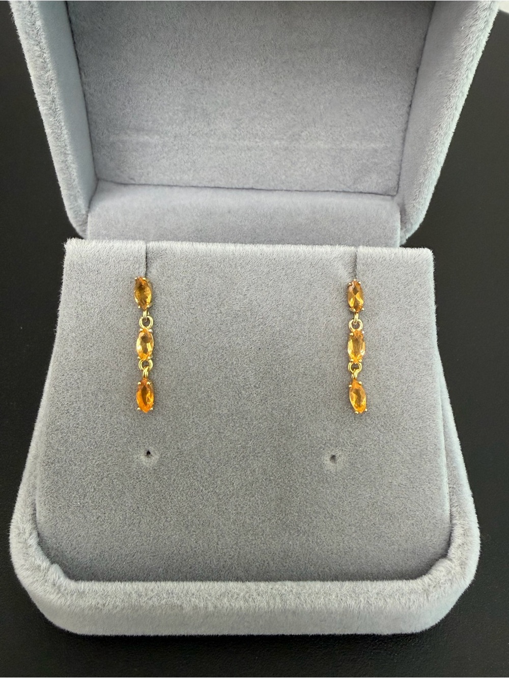 Stunning Natural Orange Fire Opal Marquise cut 18K Yellow Gold Dangle Earrings
